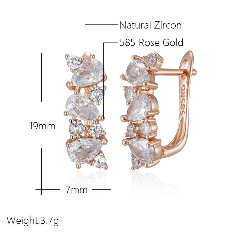 Classic Rose Gold Geometric Drop Earrings with Shiny Natural Zircon