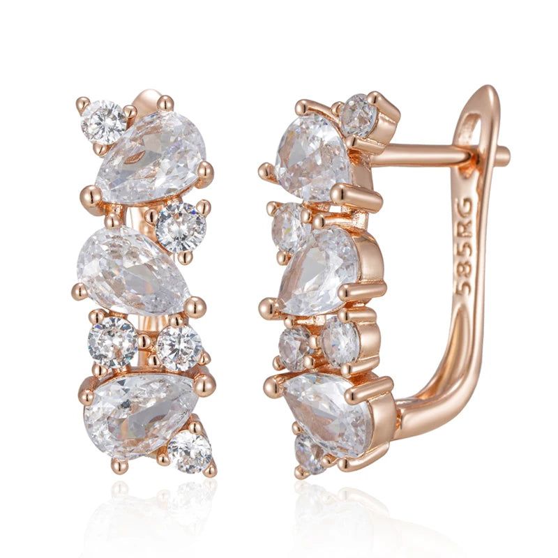 Classic Rose Gold Geometric Drop Earrings with Shiny Natural Zircon