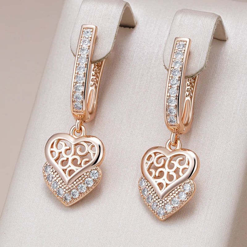 Classic Rose Gold Geometric Long Drop Earrings with Natural Zircon – Vintage-Inspired Jewelry