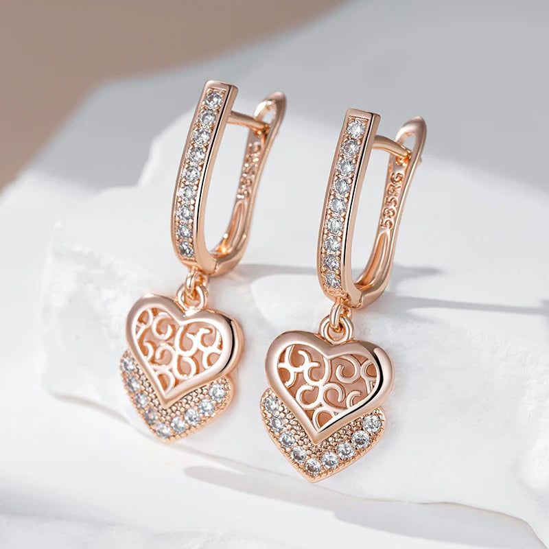 Classic Rose Gold Geometric Long Drop Earrings with Natural Zircon – Vintage-Inspired Jewelry