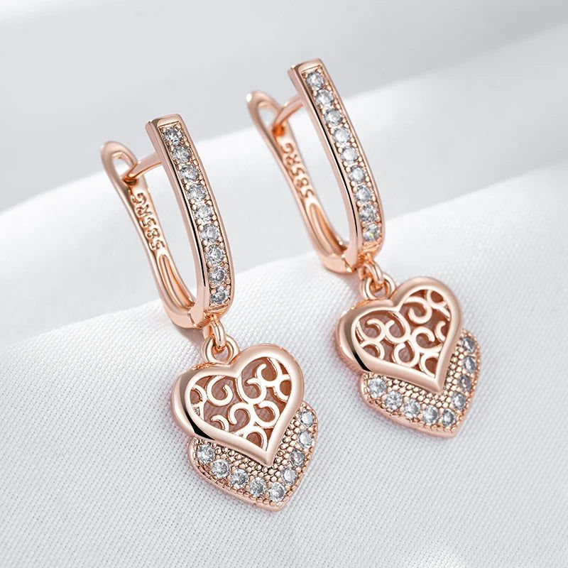 Classic Rose Gold Geometric Long Drop Earrings with Natural Zircon – Vintage-Inspired Jewelry