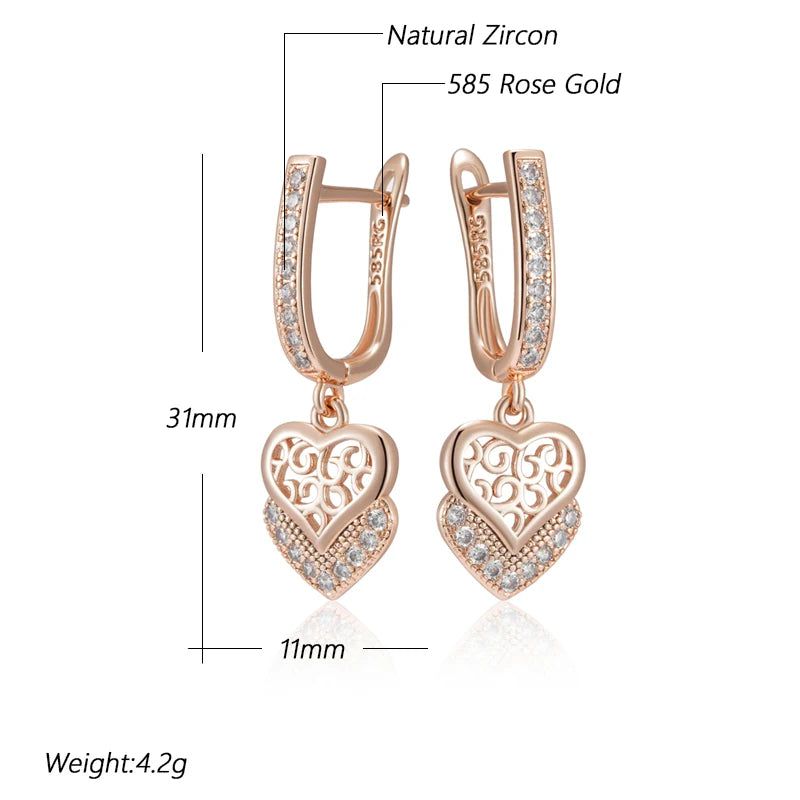 Classic Rose Gold Geometric Long Drop Earrings with Natural Zircon – Vintage-Inspired Jewelry