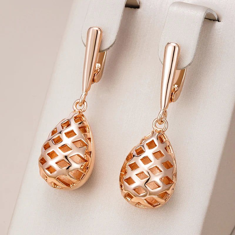 Classic Rose Gold Geometric Long Water Drop Earrings - Trendy Retro Jewelry