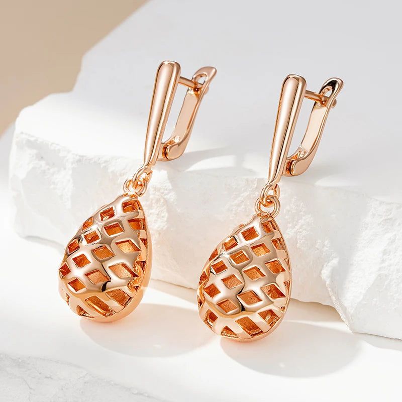 Classic Rose Gold Geometric Long Water Drop Earrings - Trendy Retro Jewelry