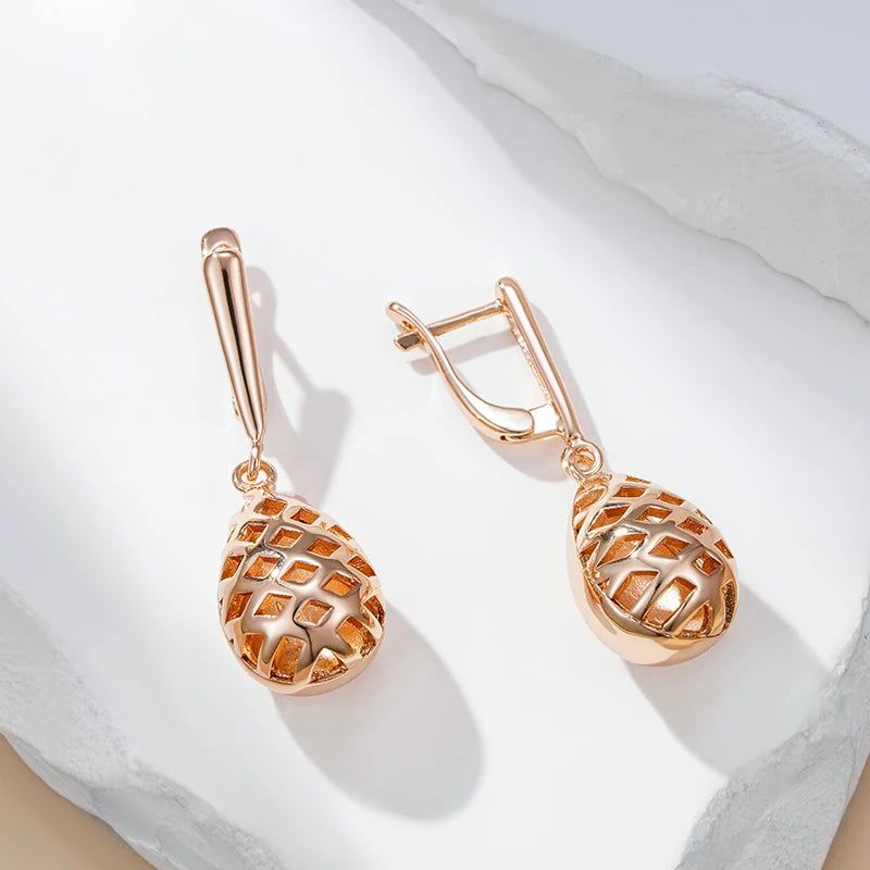 Classic Rose Gold Geometric Long Water Drop Earrings - Trendy Retro Jewelry