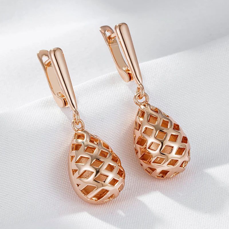 Classic Rose Gold Geometric Long Water Drop Earrings - Trendy Retro Jewelry