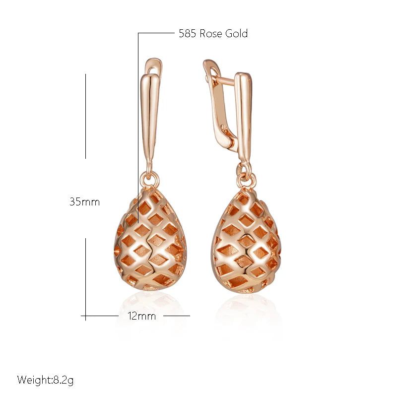 Classic Rose Gold Geometric Long Water Drop Earrings - Trendy Retro Jewelry