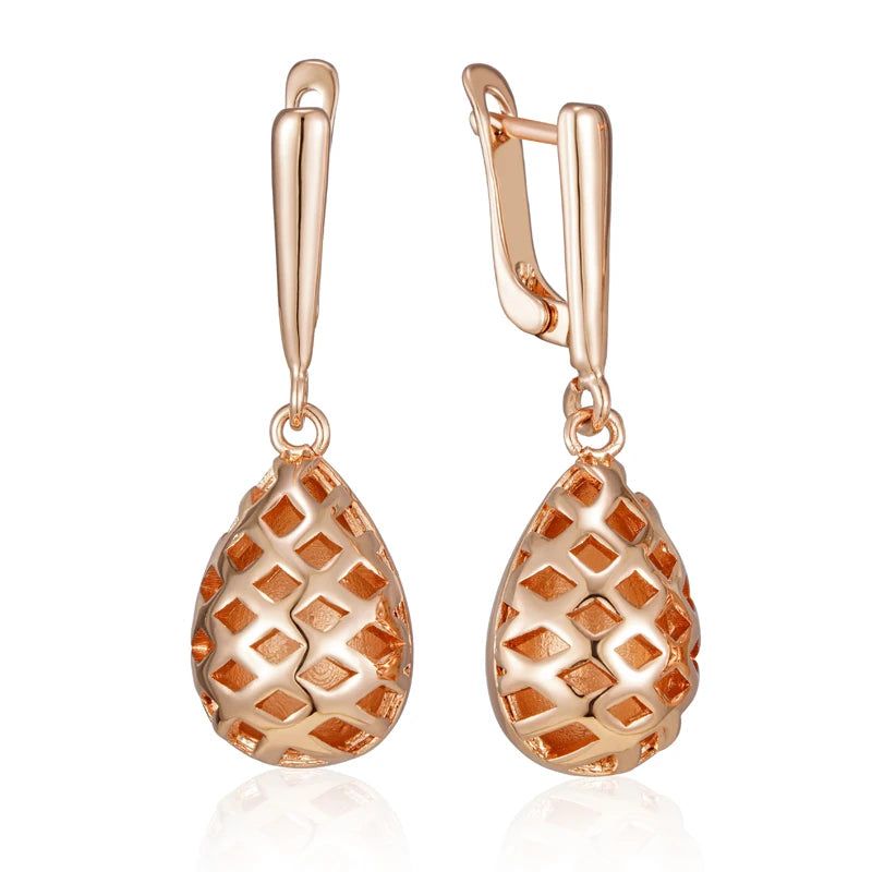 Classic Rose Gold Geometric Long Water Drop Earrings - Trendy Retro Jewelry