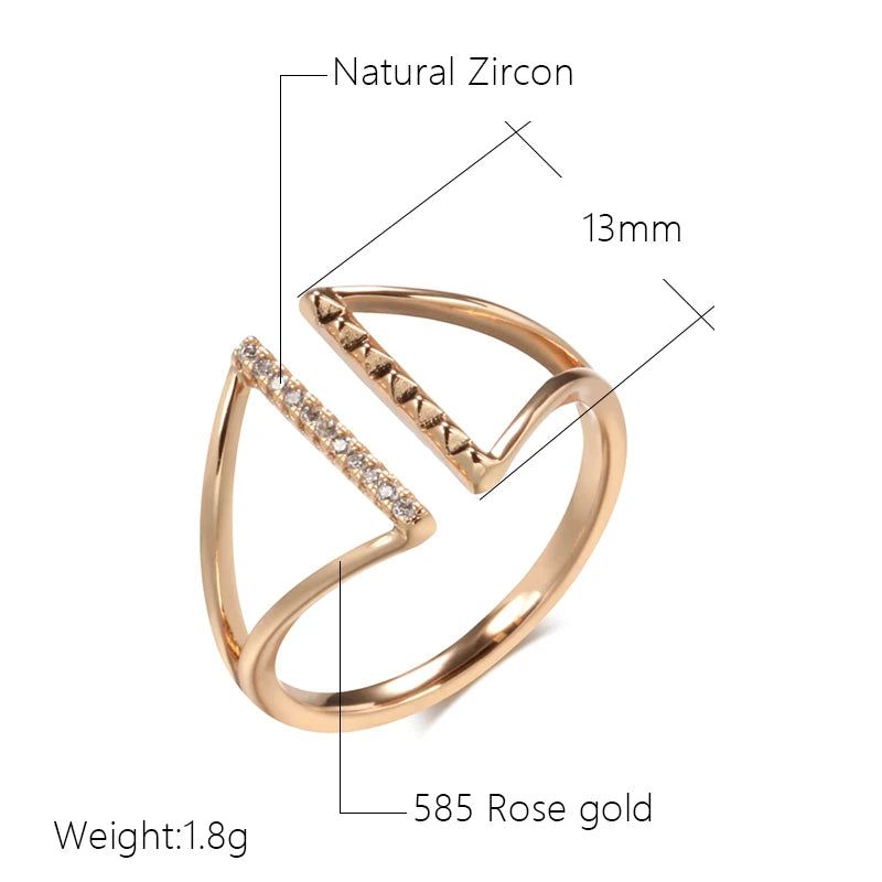 Classic Rose Gold Geometric Open Ring with Natural Zircon - Vintage Cocktail Jewelry