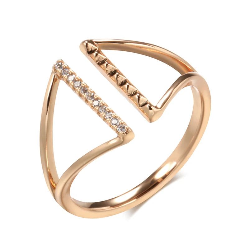 Classic Rose Gold Geometric Open Ring with Natural Zircon - Vintage Cocktail Jewelry