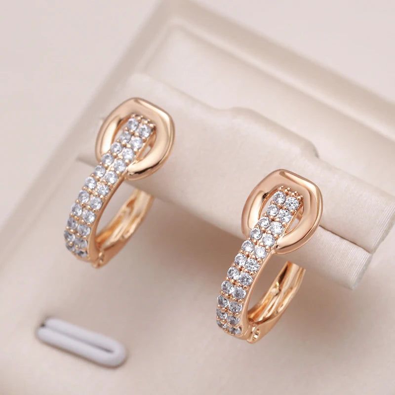 Classic Rose Gold Geometric Zircon Clip Earrings with English Lock