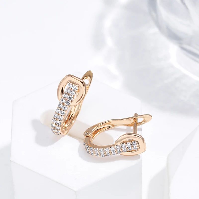 Classic Rose Gold Geometric Zircon Clip Earrings with English Lock