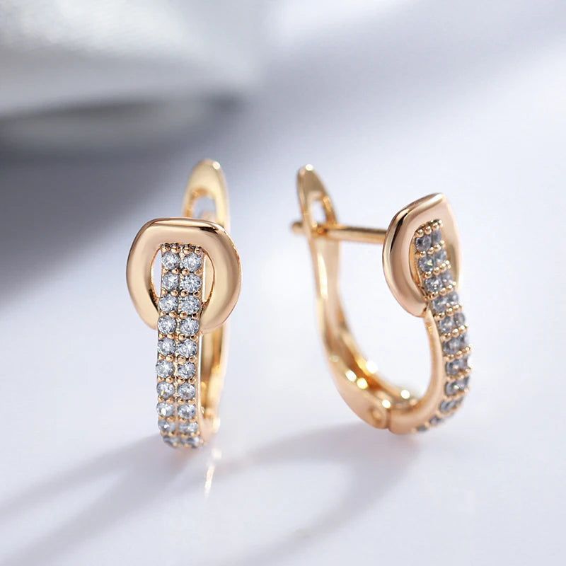 Classic Rose Gold Geometric Zircon Clip Earrings with English Lock