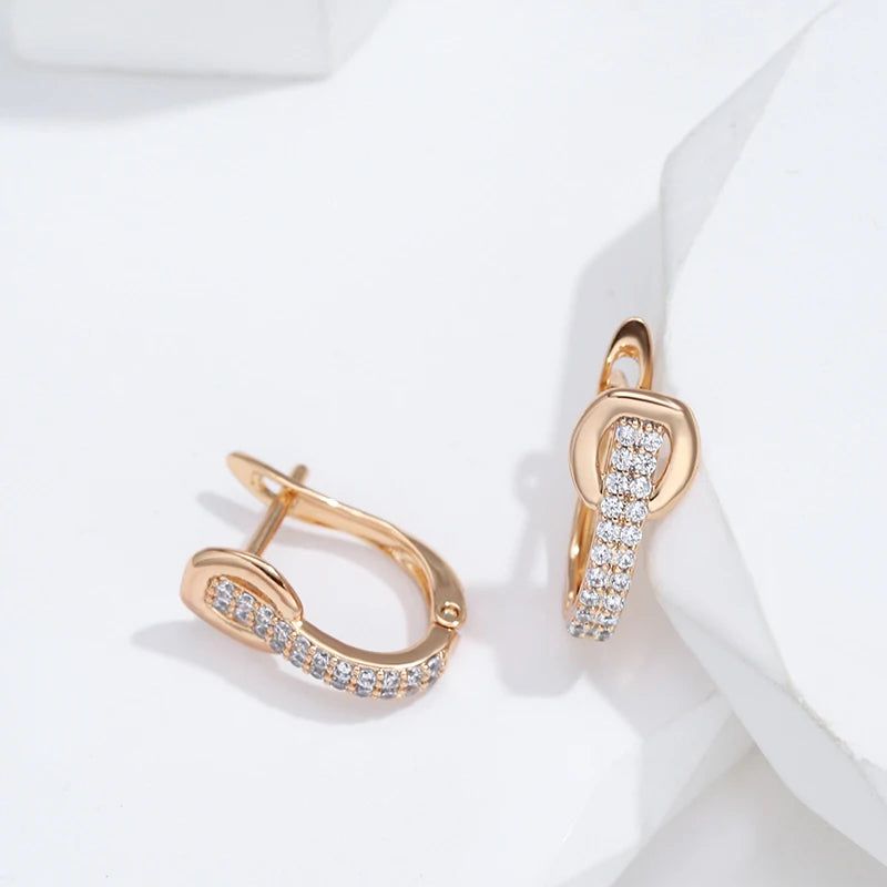 Classic Rose Gold Geometric Zircon Clip Earrings with English Lock