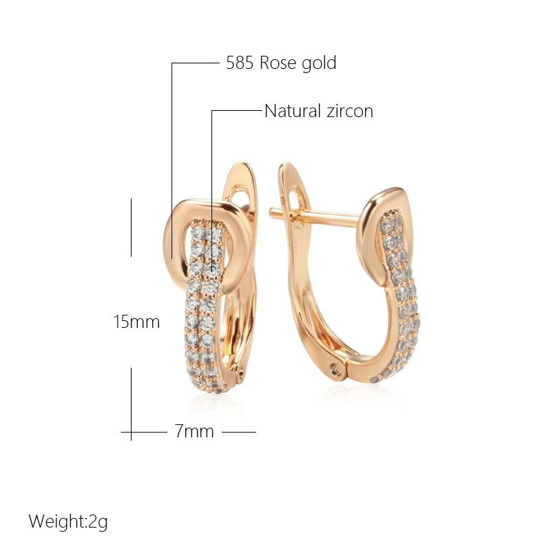 Classic Rose Gold Geometric Zircon Clip Earrings with English Lock