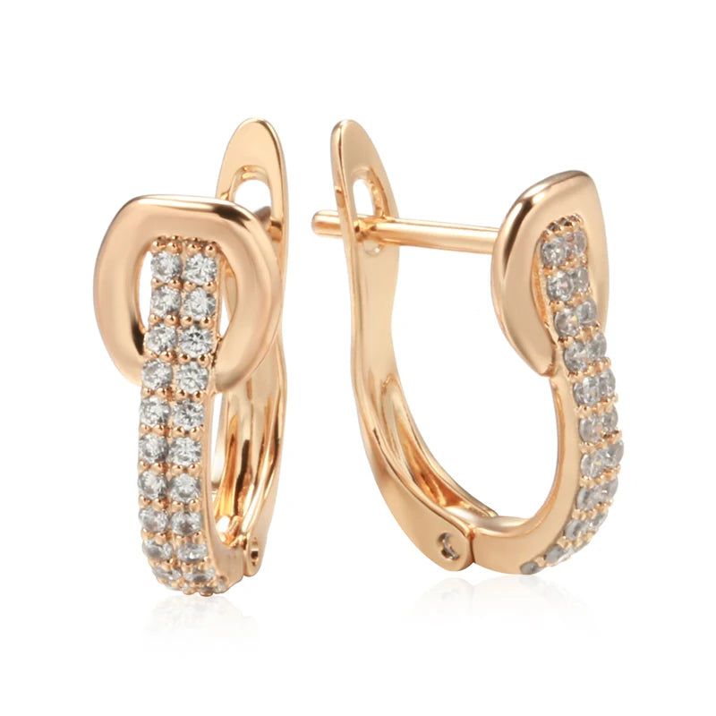 Classic Rose Gold Geometric Zircon Clip Earrings with English Lock