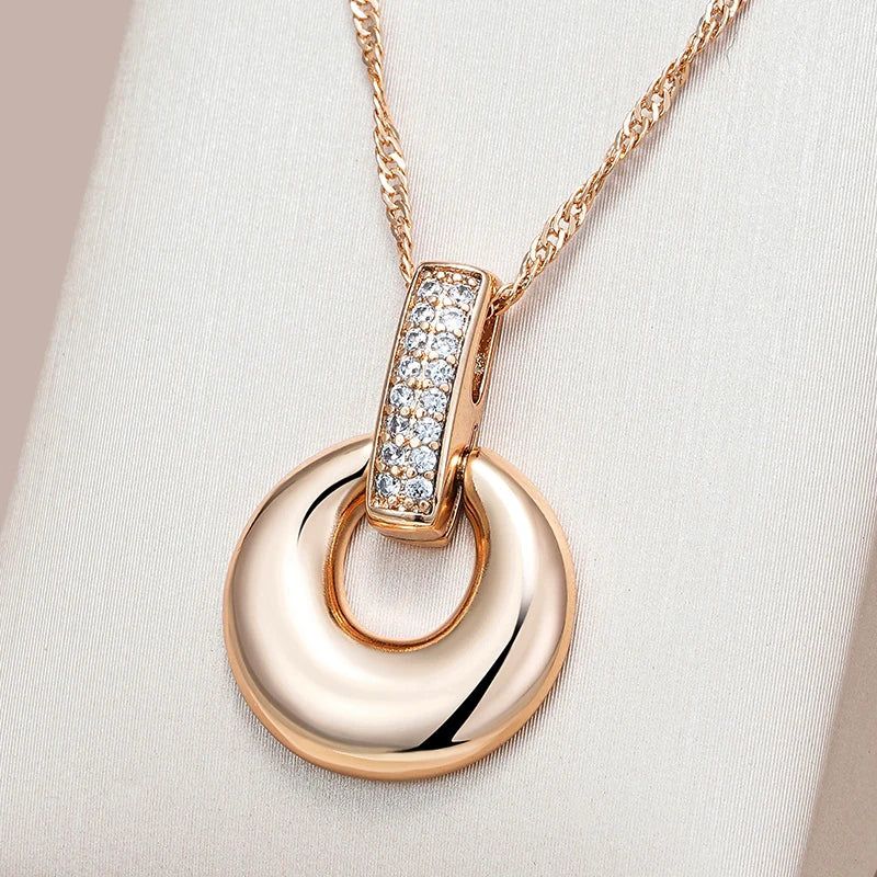 Classic Rose Gold Geometric Zircon Pendant Necklace