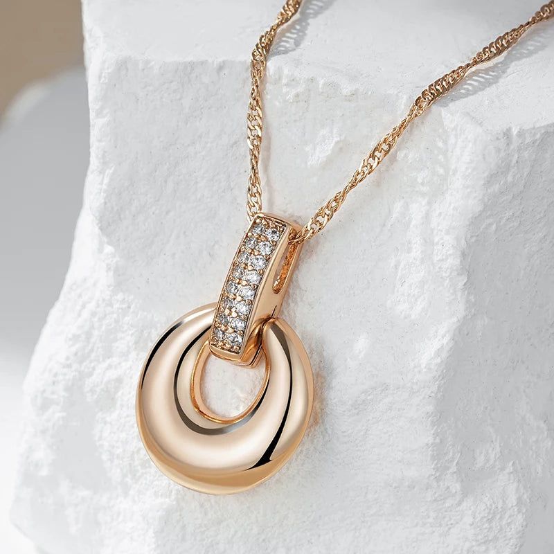 Classic Rose Gold Geometric Zircon Pendant Necklace