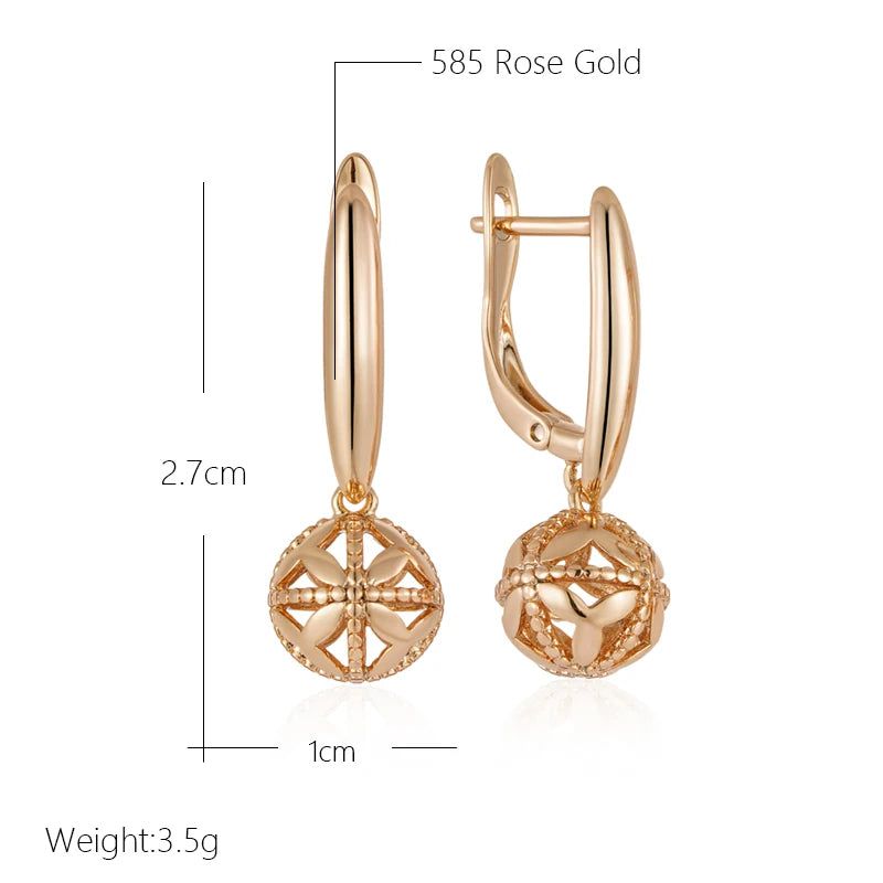 Classic Rose Gold Glossy Dangle Earrings with Ball Pendant - High-Quality Fashion Jewelry