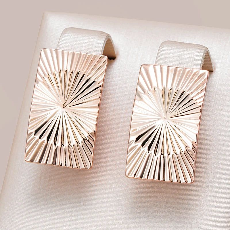 Classic Rose Gold Glossy Dangle Earrings with Square Sculpture Design