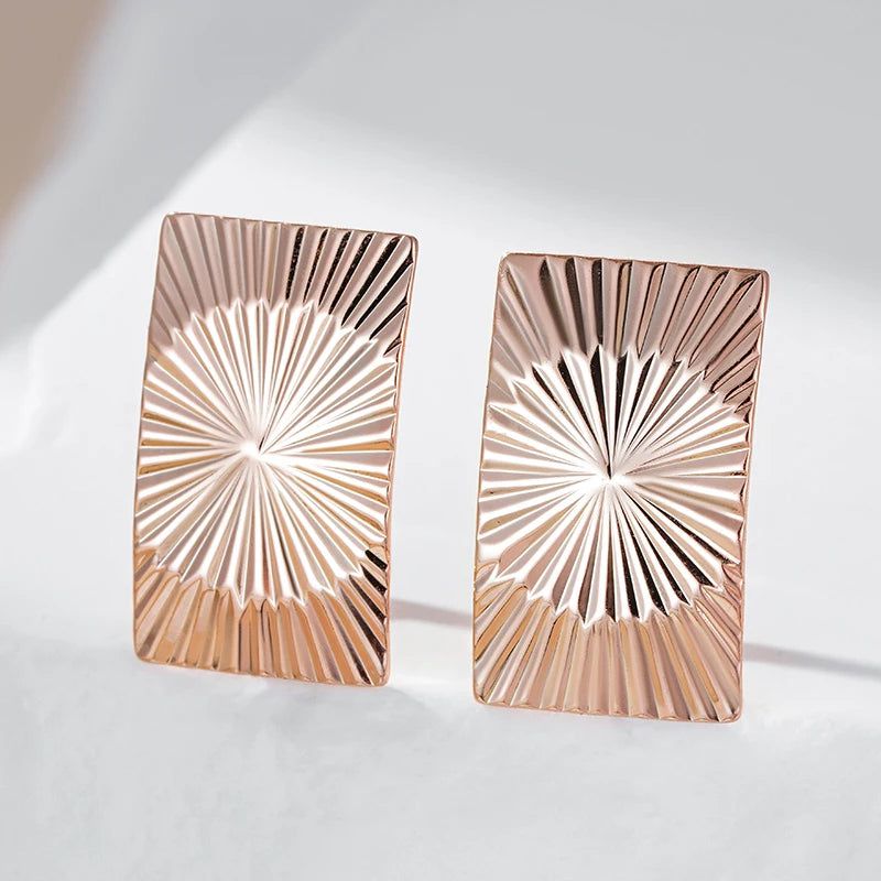 Classic Rose Gold Glossy Dangle Earrings with Square Sculpture Design