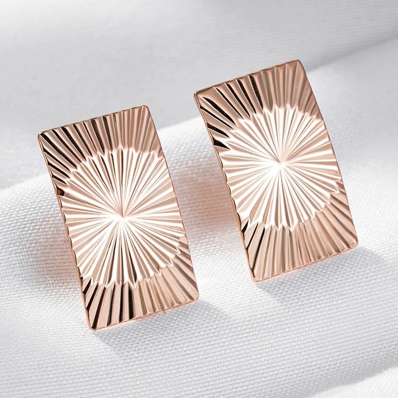 Classic Rose Gold Glossy Dangle Earrings with Square Sculpture Design