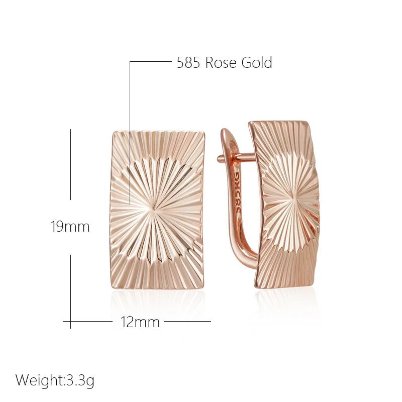 Classic Rose Gold Glossy Dangle Earrings with Square Sculpture Design