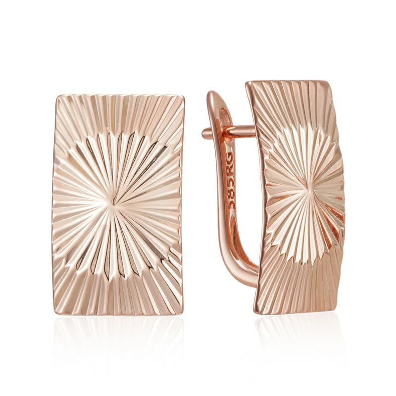 Classic Rose Gold Glossy Dangle Earrings with Square Sculpture Design