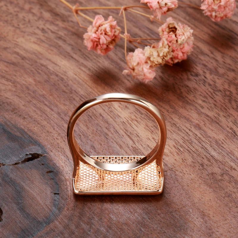 Classic Rose Gold Glossy Dangle Square Ring - High-Quality Vintage Jewelry