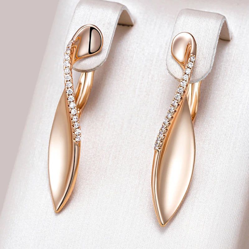 Classic Rose Gold Glossy Drop Earrings with Natural Zircon - Unique Romantic Jewelry