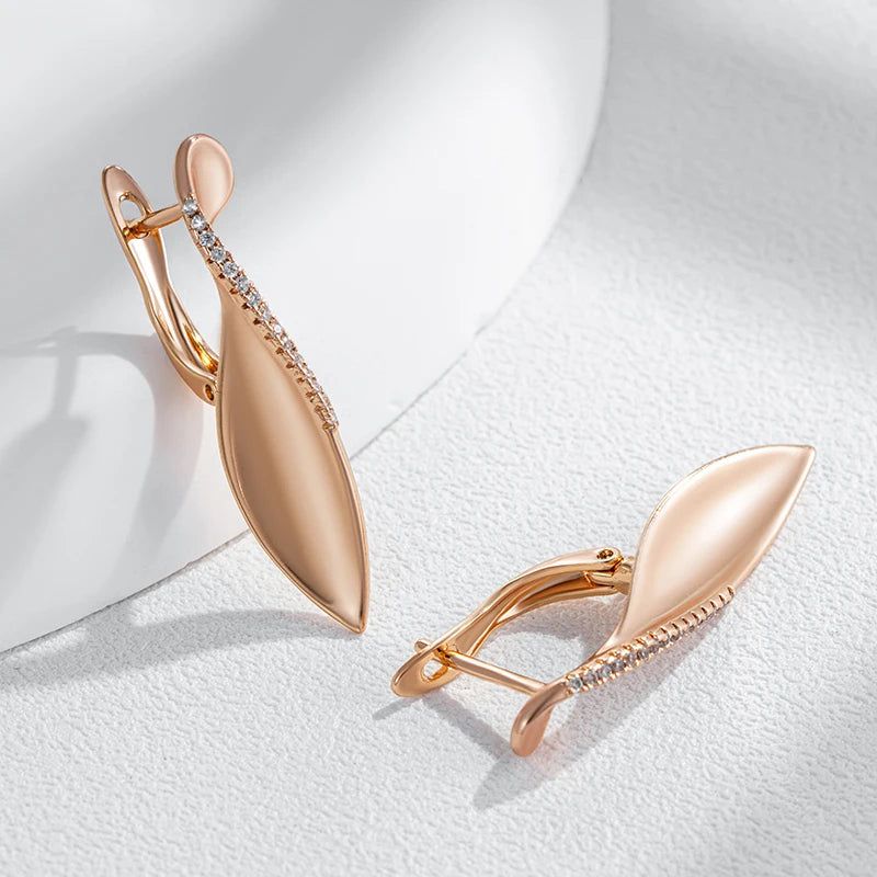 Classic Rose Gold Glossy Drop Earrings with Natural Zircon - Unique Romantic Jewelry