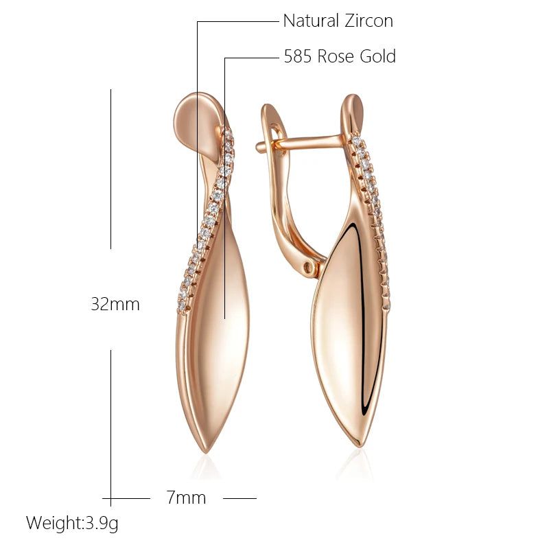 Classic Rose Gold Glossy Drop Earrings with Natural Zircon - Unique Romantic Jewelry