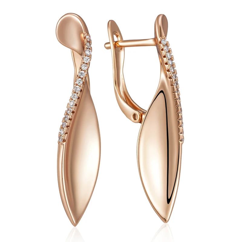 Classic Rose Gold Glossy Drop Earrings with Natural Zircon - Unique Romantic Jewelry