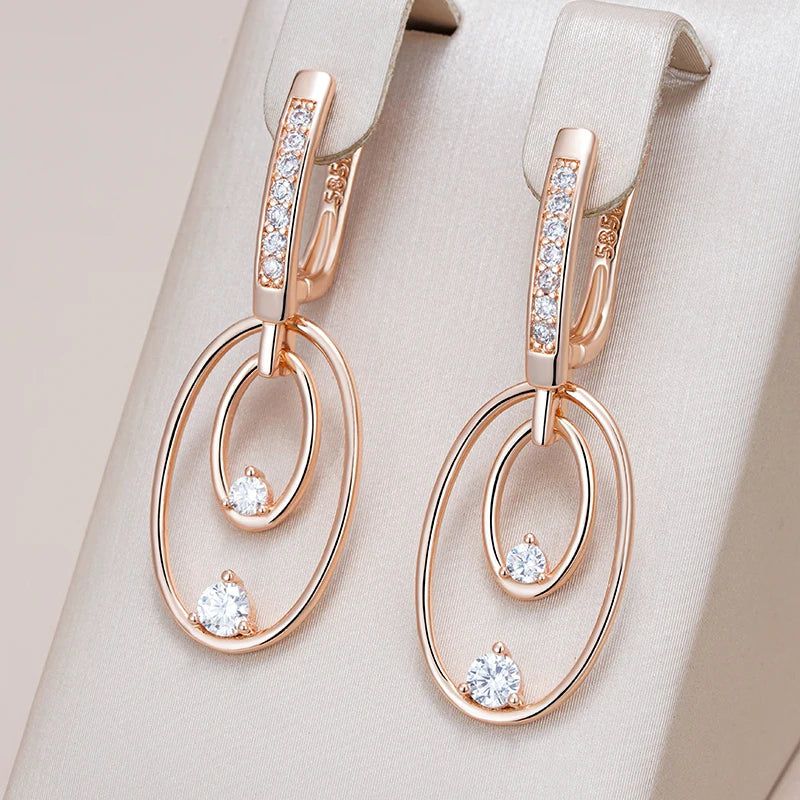 Classic Rose Gold Glossy Drop Earrings with Unique Natural Zircon Accents