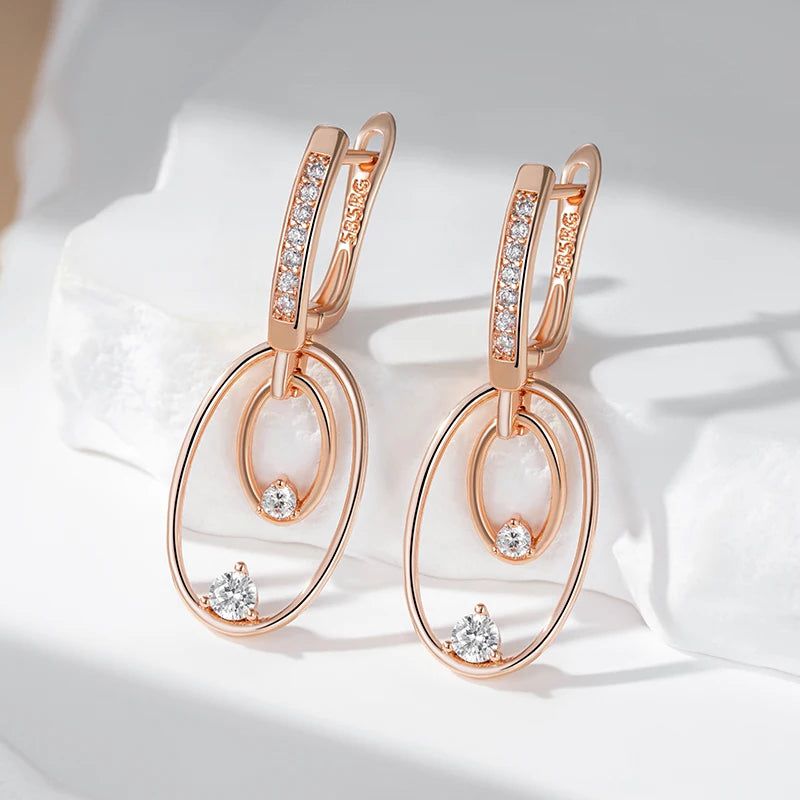 Classic Rose Gold Glossy Drop Earrings with Unique Natural Zircon Accents