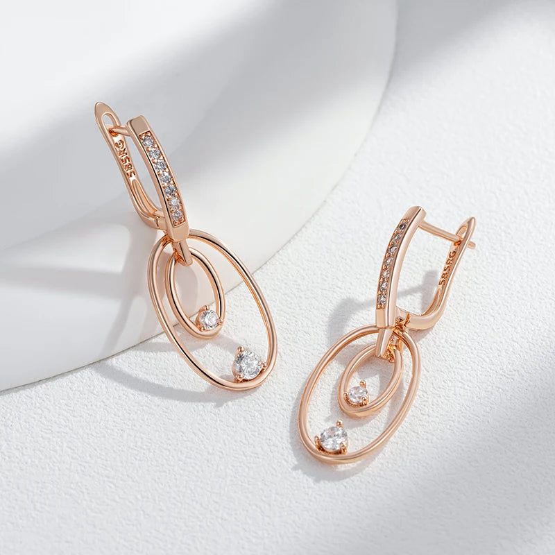 Classic Rose Gold Glossy Drop Earrings with Unique Natural Zircon Accents