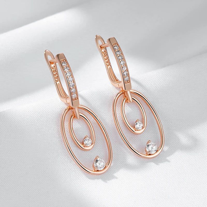 Classic Rose Gold Glossy Drop Earrings with Unique Natural Zircon Accents