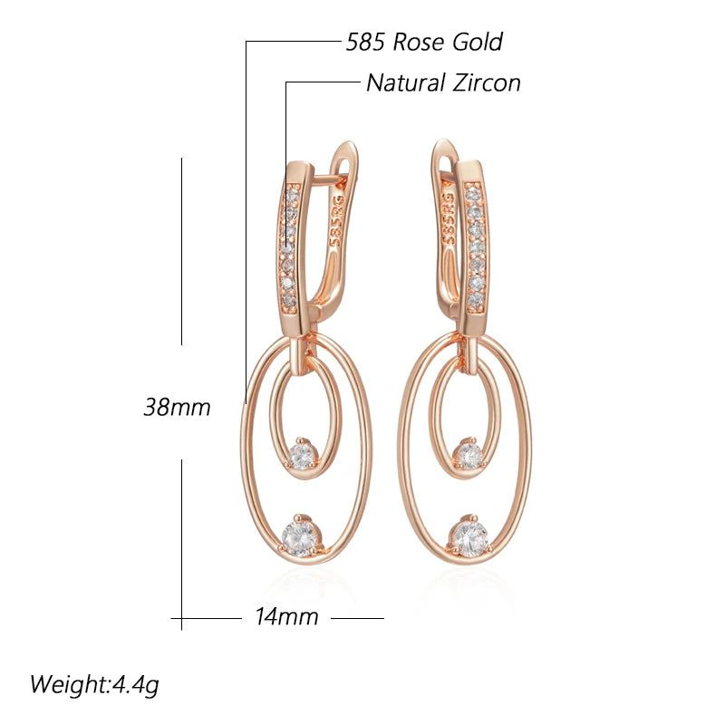 Classic Rose Gold Glossy Drop Earrings with Unique Natural Zircon Accents