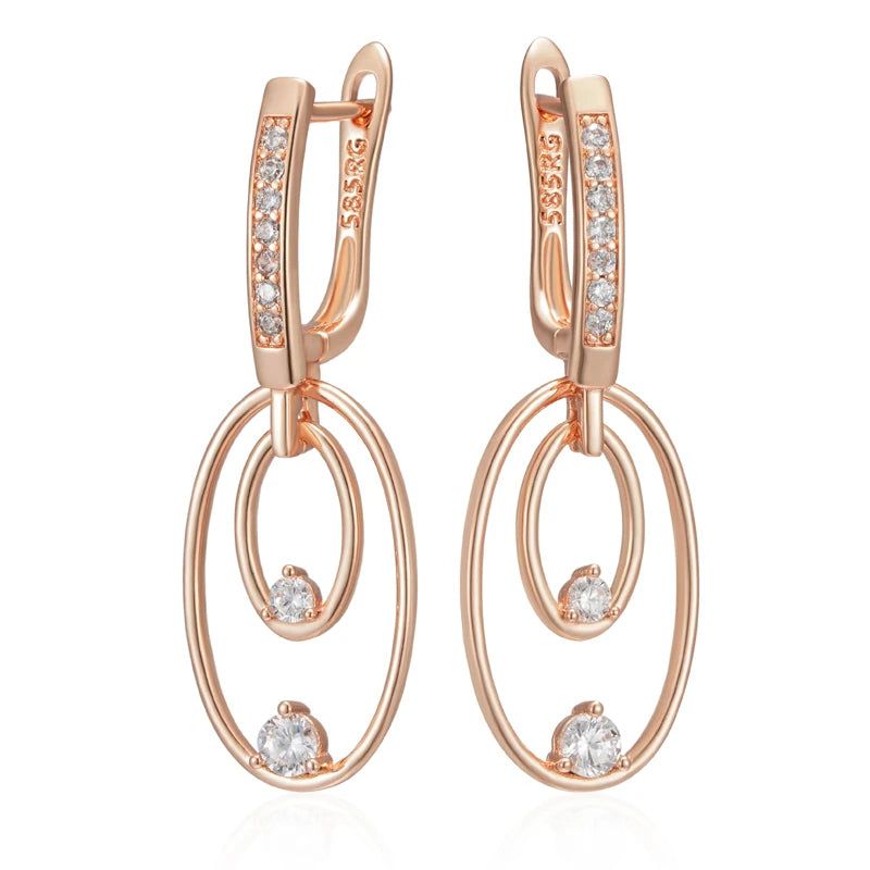 Classic Rose Gold Glossy Drop Earrings with Unique Natural Zircon Accents