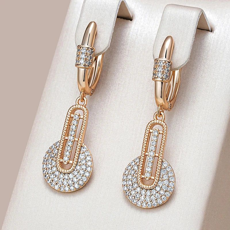 Classic Rose Gold Guitar Drop Earrings with Natural Zircon Accents