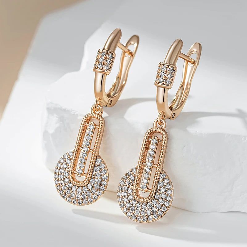 Classic Rose Gold Guitar Drop Earrings with Natural Zircon Accents