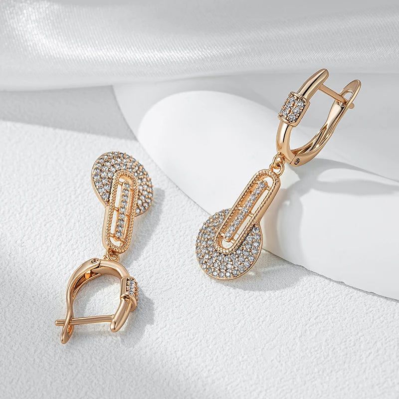 Classic Rose Gold Guitar Drop Earrings with Natural Zircon Accents