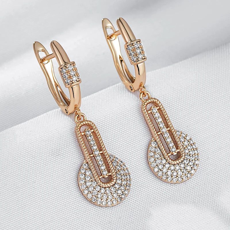 Classic Rose Gold Guitar Drop Earrings with Natural Zircon Accents