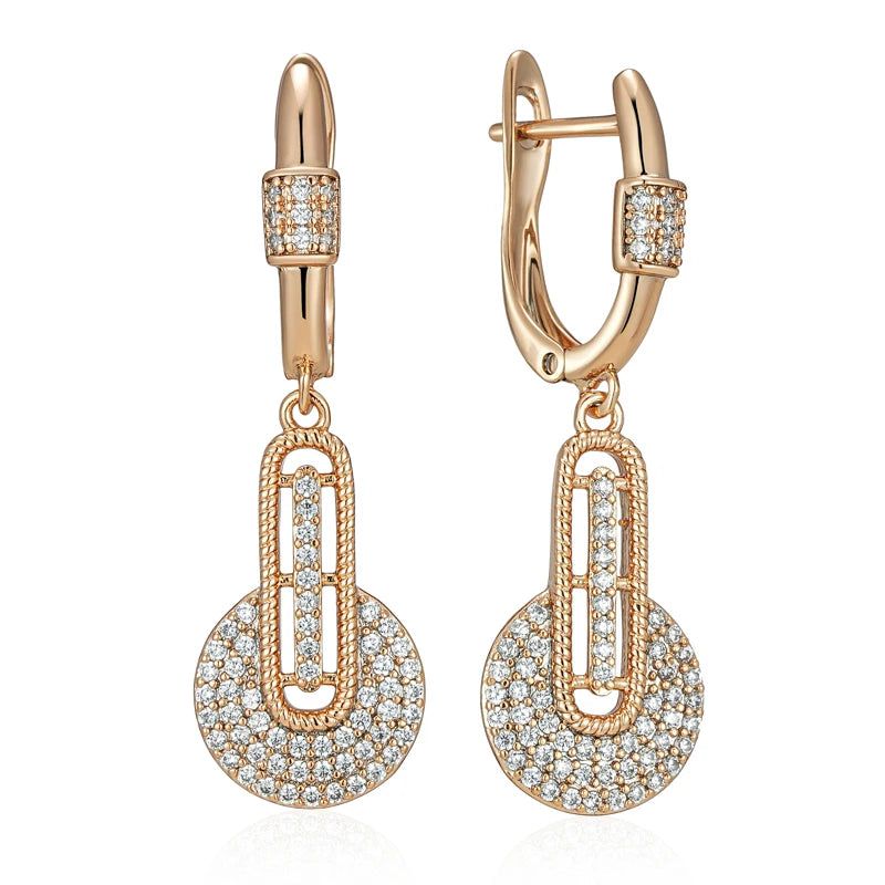 Classic Rose Gold Guitar Drop Earrings with Natural Zircon Accents