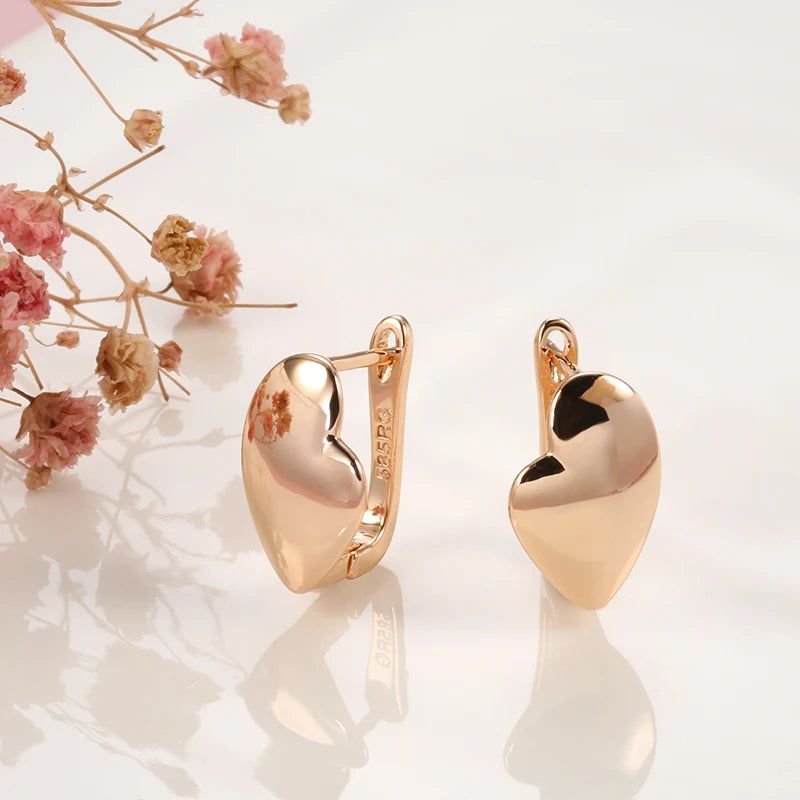 Classic Rose Gold Heart Dangle Earrings - Trendy 585 Fashion Jewelry