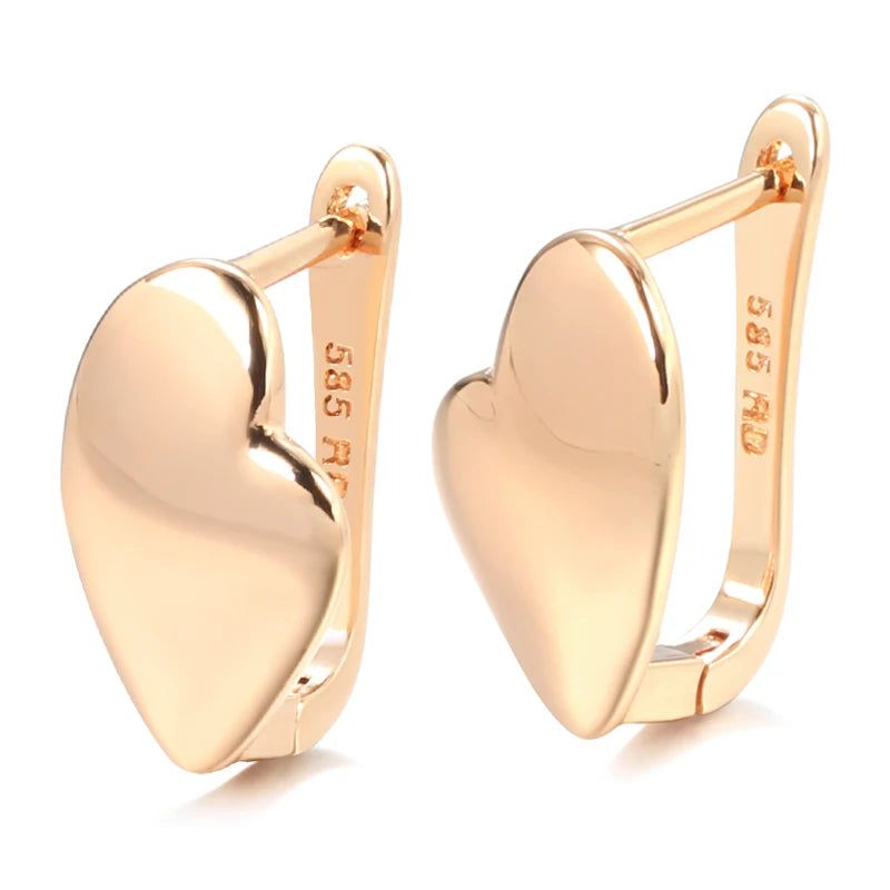 Classic Rose Gold Heart Dangle Earrings - Trendy 585 Fashion Jewelry