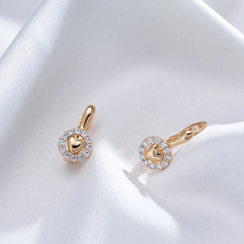 Classic Rose Gold Heart Drop Earrings with Natural Zircon Crystals