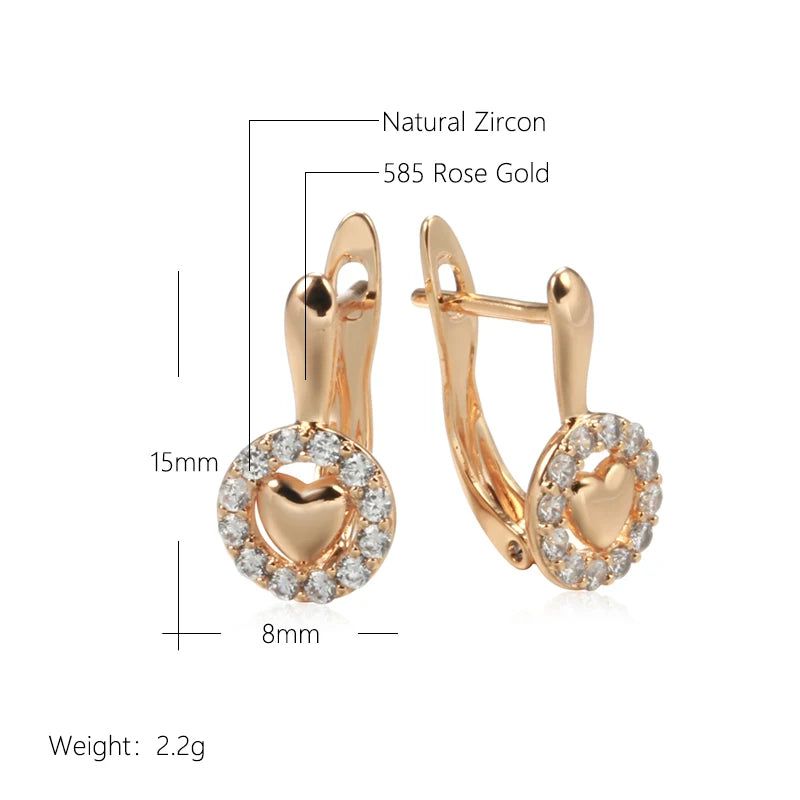 Classic Rose Gold Heart Drop Earrings with Natural Zircon Crystals