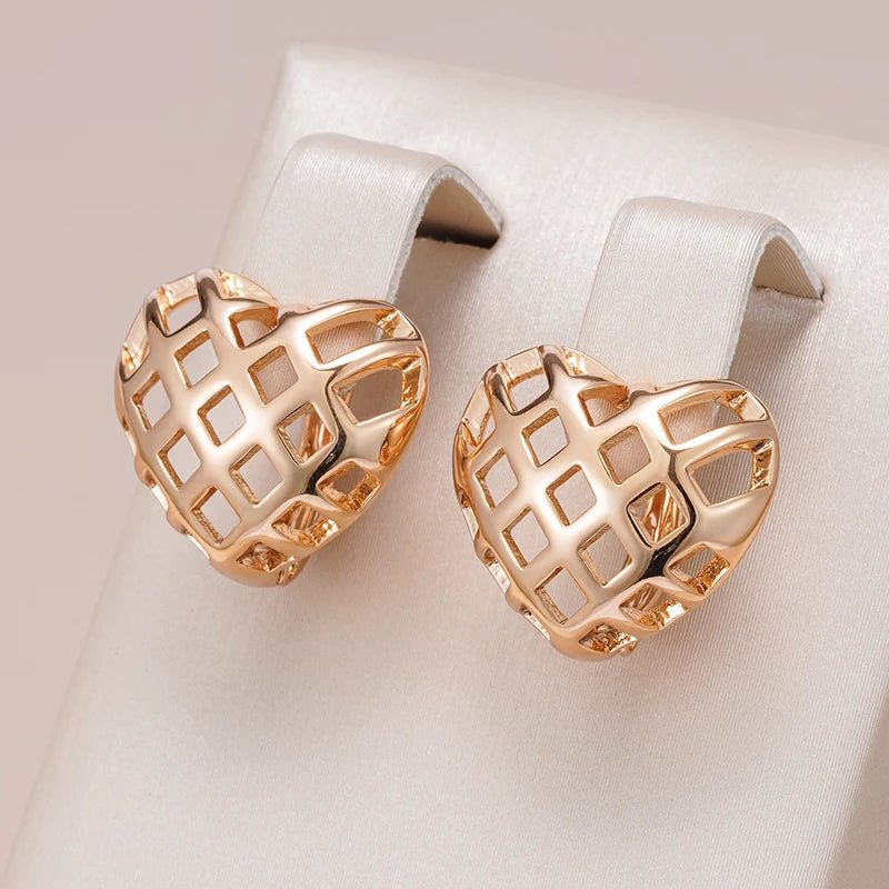 Classic Rose Gold Heart-Shaped Dangle Earrings – Chic Glossy Fashion Jewelry