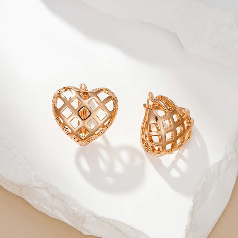 Classic Rose Gold Heart-Shaped Dangle Earrings – Chic Glossy Fashion Jewelry